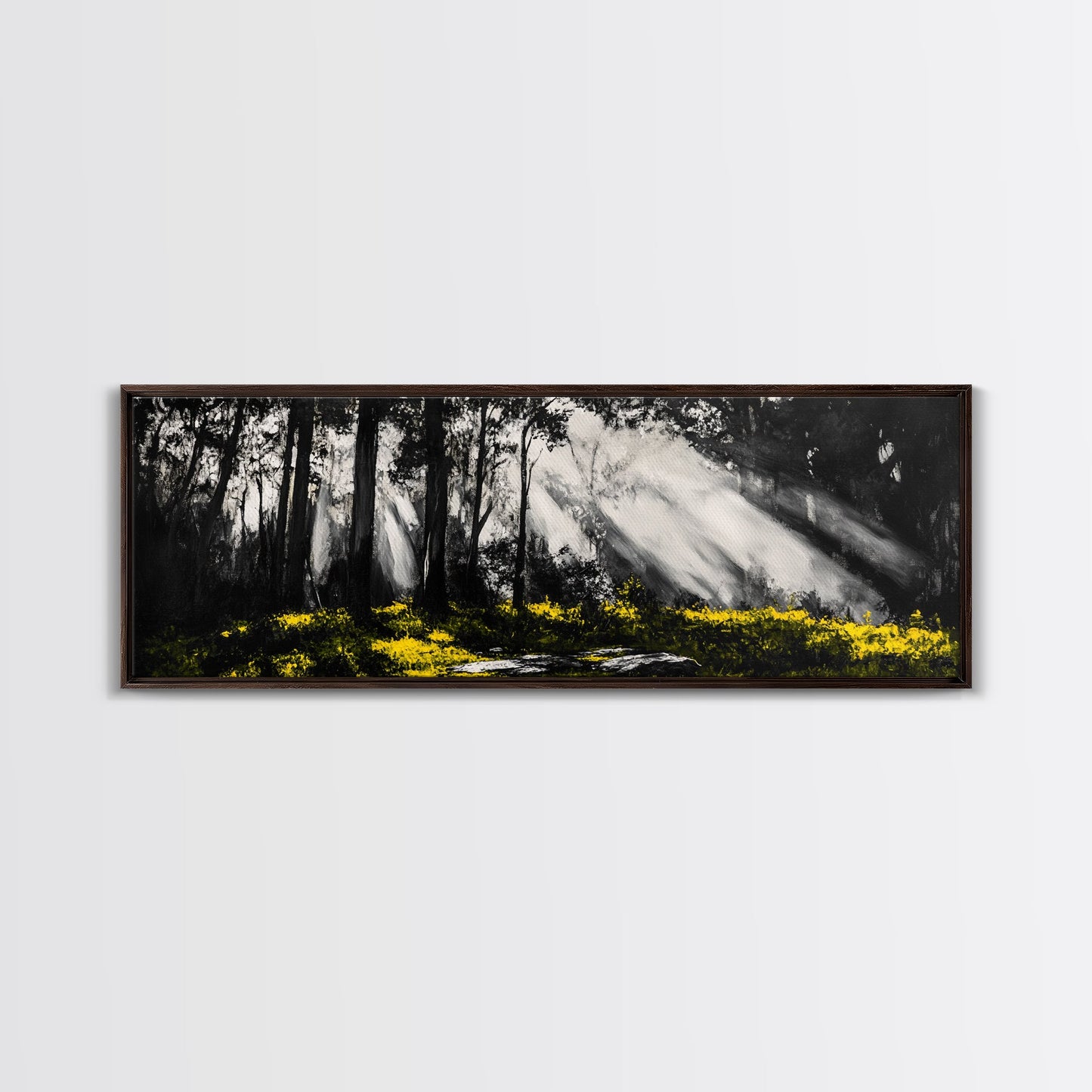 Sunbeam Forest Art, Black and White Painting, Abstract Landscape, Rustic Home Decor, Mystical Woods Artwork, Living Room Wall Art, Canvas Print