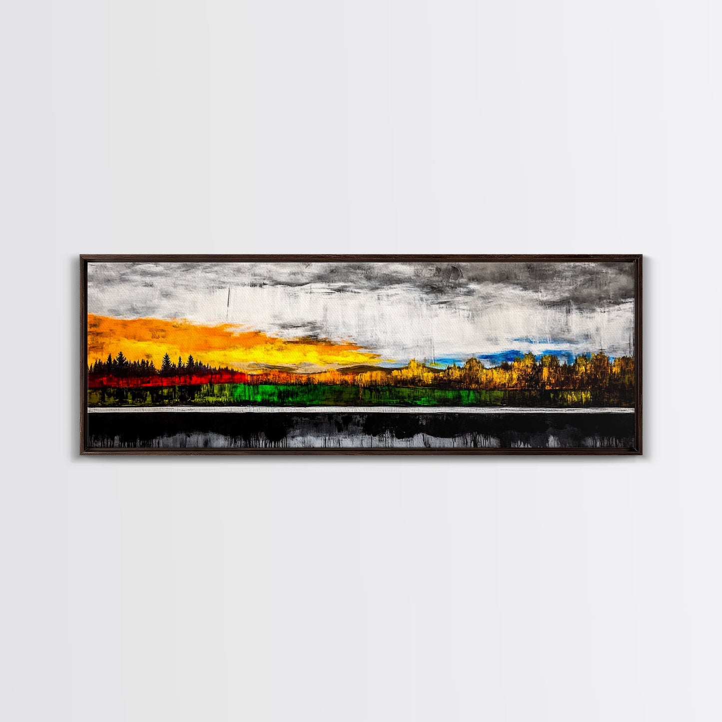 Sunset Landscape, Autumn Trees, Nature Art, Framed Canvas Print, Mountain Scene, Moody Sky, Living Room Wall Art, Dramatic Fall Decor