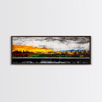 Sunset Landscape, Autumn Trees, Nature Art, Framed Canvas Print, Mountain Scene, Moody Sky, Living Room Wall Art, Dramatic Fall Decor