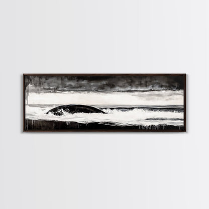 Ocean Wave, Moody Seascape, Black and White Art, Framed Canvas Print, Stormy Water, Coastal Home Decor, Nautical Wall Art, Large Statement Piece