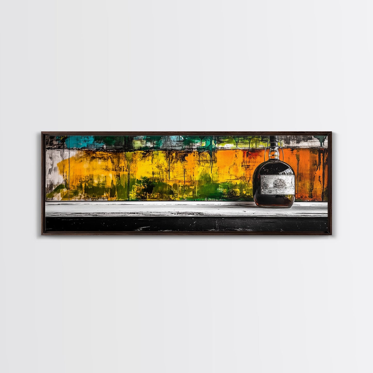 Whiskyflasche, abstrakte Bar-Kunst, rustikale Dekoration, gerahmter Leinwanddruck, Wandbild zum Thema Spirituosen, moderne Küchenkunst, Herbstliche Wanddekoration