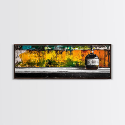 Whiskyflasche, abstrakte Bar-Kunst, rustikale Dekoration, gerahmter Leinwanddruck, Wandbild zum Thema Spirituosen, moderne Küchenkunst, Herbstliche Wanddekoration