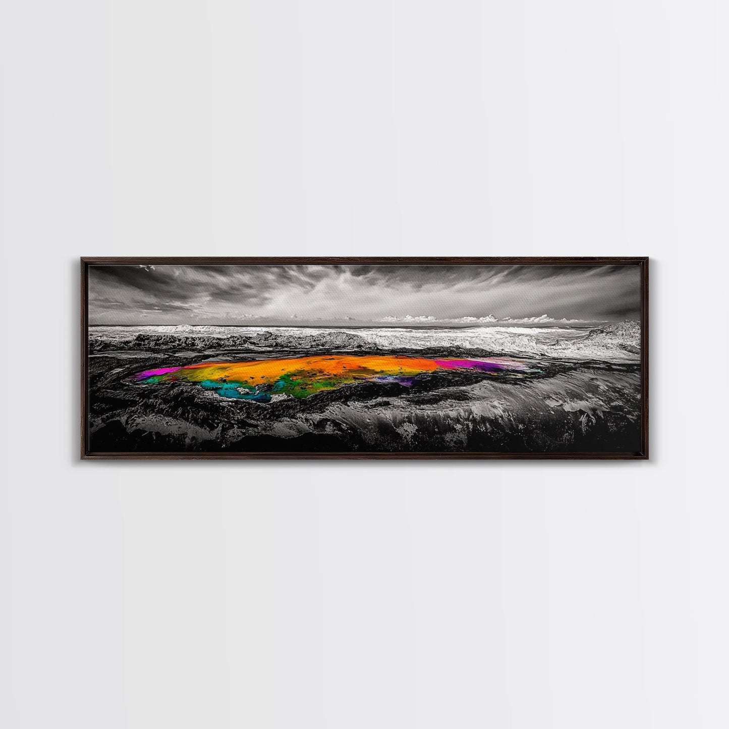 Vibrant Ocean Rock, Colorful Pool, Dramatic Sky, Canvas Print, Abstract Seascape, Modern Wall Art, Unique Art Piece, Living Room Decor