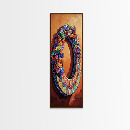 Autumn, Floral, Wreath, Decor, Framed Canvas Print, Fall boho wall art, rustic kitchen decor, entryway farmhouse painting, cozy orange tones