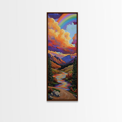 Rainbow Mountains, Sunset, Reflection, Framed Canvas Print, Rainbow landscape canvas, colorful scenic view, cabin wall art, mountain decor