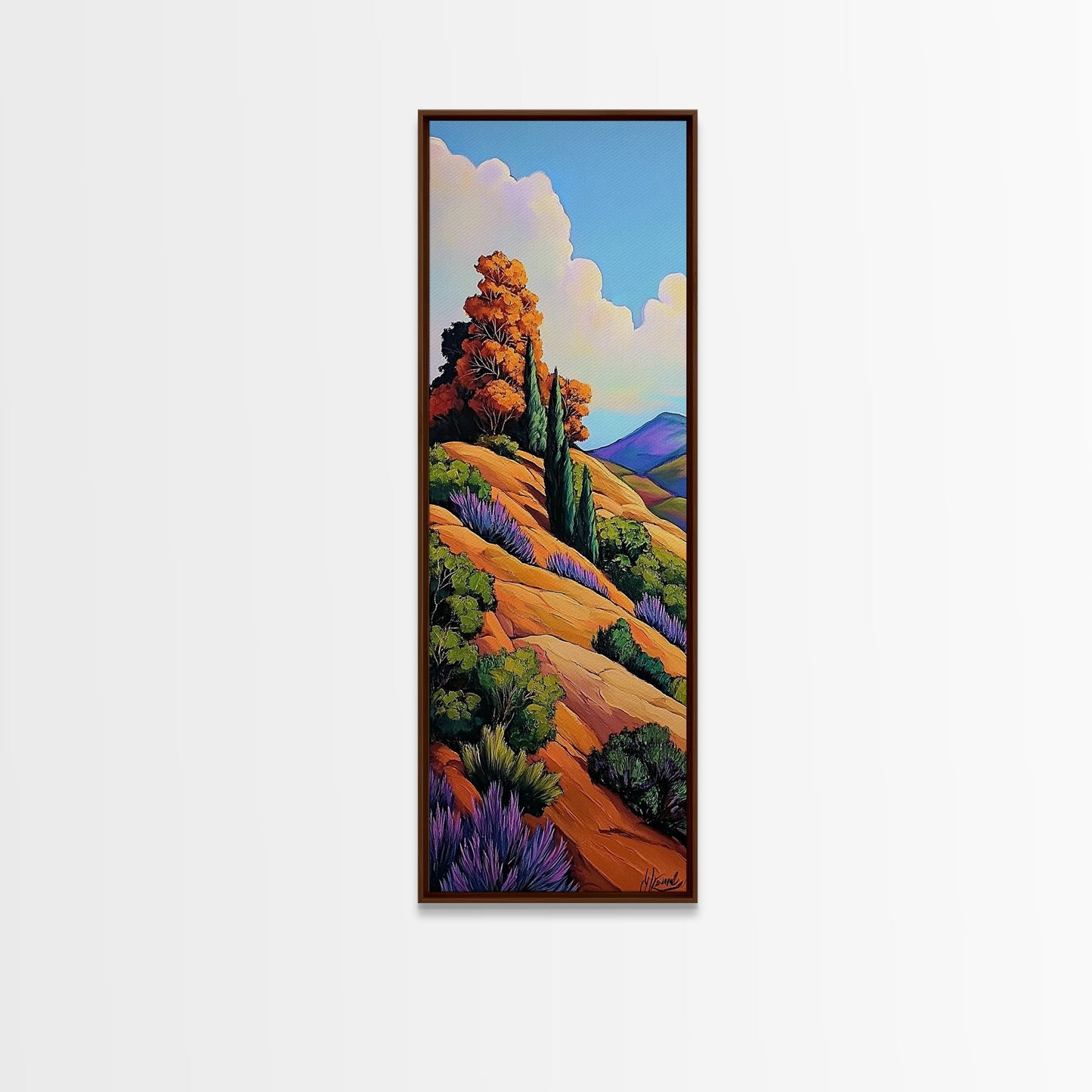 Autumn Hillside, Trees, Landscape — Framed Canvas Print of fall countryside with trees, perfect Fall Bedroom Art or Rustic Living Room Wall Art