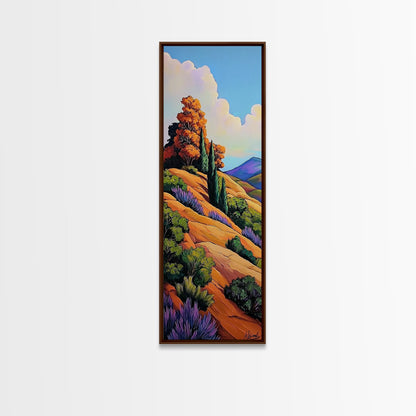 Autumn Hillside, Trees, Landscape — Framed Canvas Print of fall countryside with trees, perfect Fall Bedroom Art or Rustic Living Room Wall Art