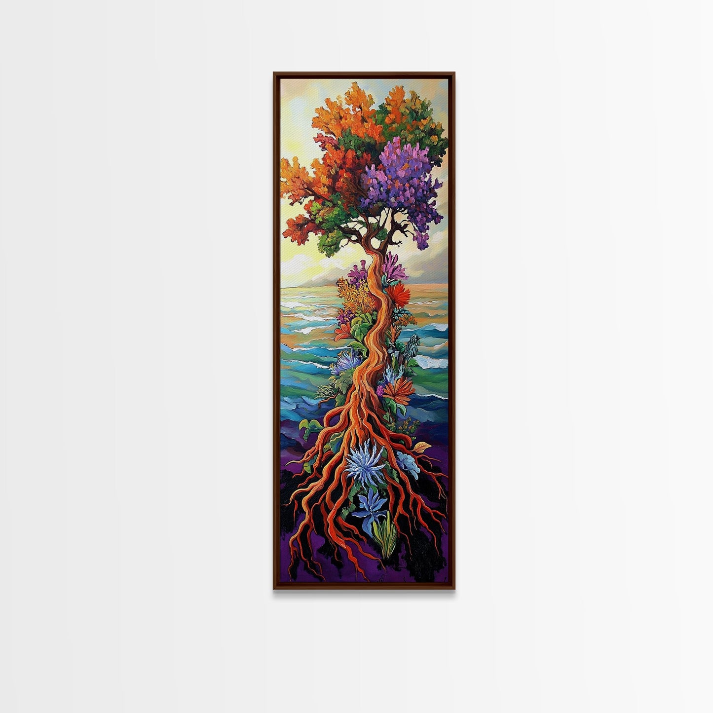 Tree of Life, Vibrant Roots, Abstract Nature Scene, Framed Canvas Print, Bohemian Home Art, Whimsical Bedroom Decor, Colorful Spiritual Art
