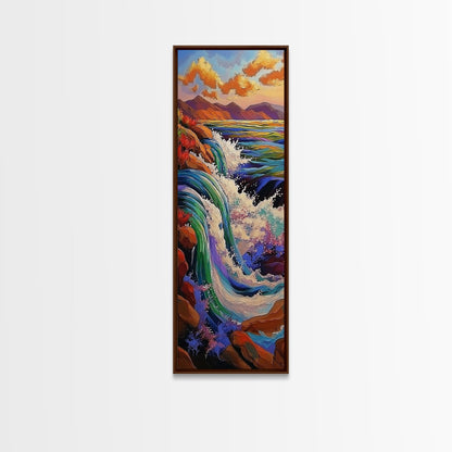 Waterfall River, Nature, Flow, Framed Canvas Print, Bold Landscape Wall Art, Nature Inspired Decor, Bathroom or Office Accent Art