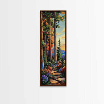 Forest Path, Trees, Autumn - Canvas Print, cozy fall forest wall art, cabin aesthetic, rustic woodland decor, hallway or reading nook wall art