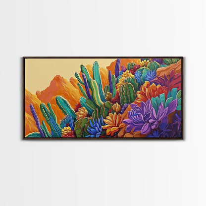 Cactus Desert, Wild, Garden, Colorful Wild Cactus Garden Canvas Print, Southwestern Desert Wall Art, Dining Room Decor, Boho Art Print