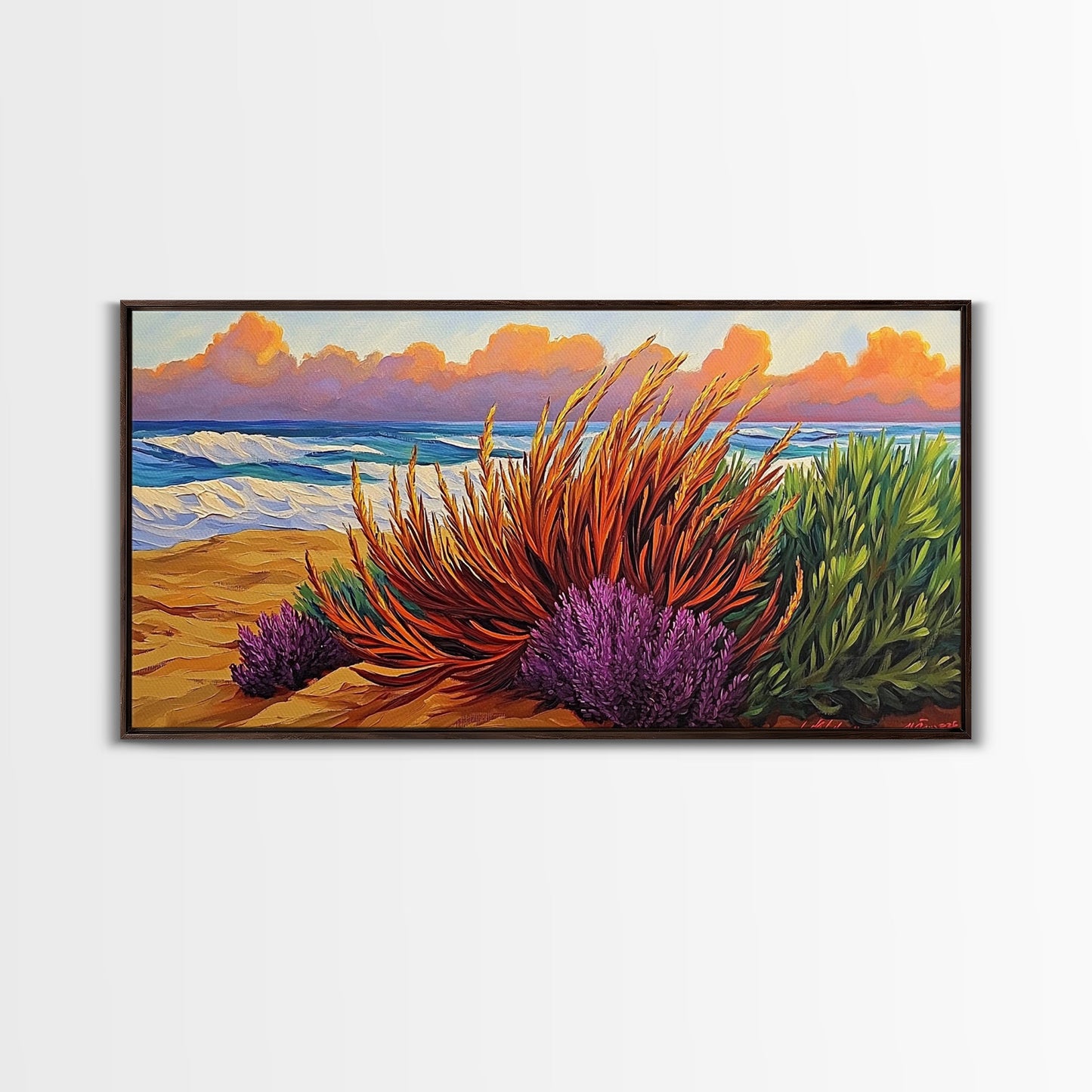 Beach, Sunset, Grasses, Coastal, Canvas Print, Tropical coastal wall art, desert beach boho art, modern bathroom art, hallway decor