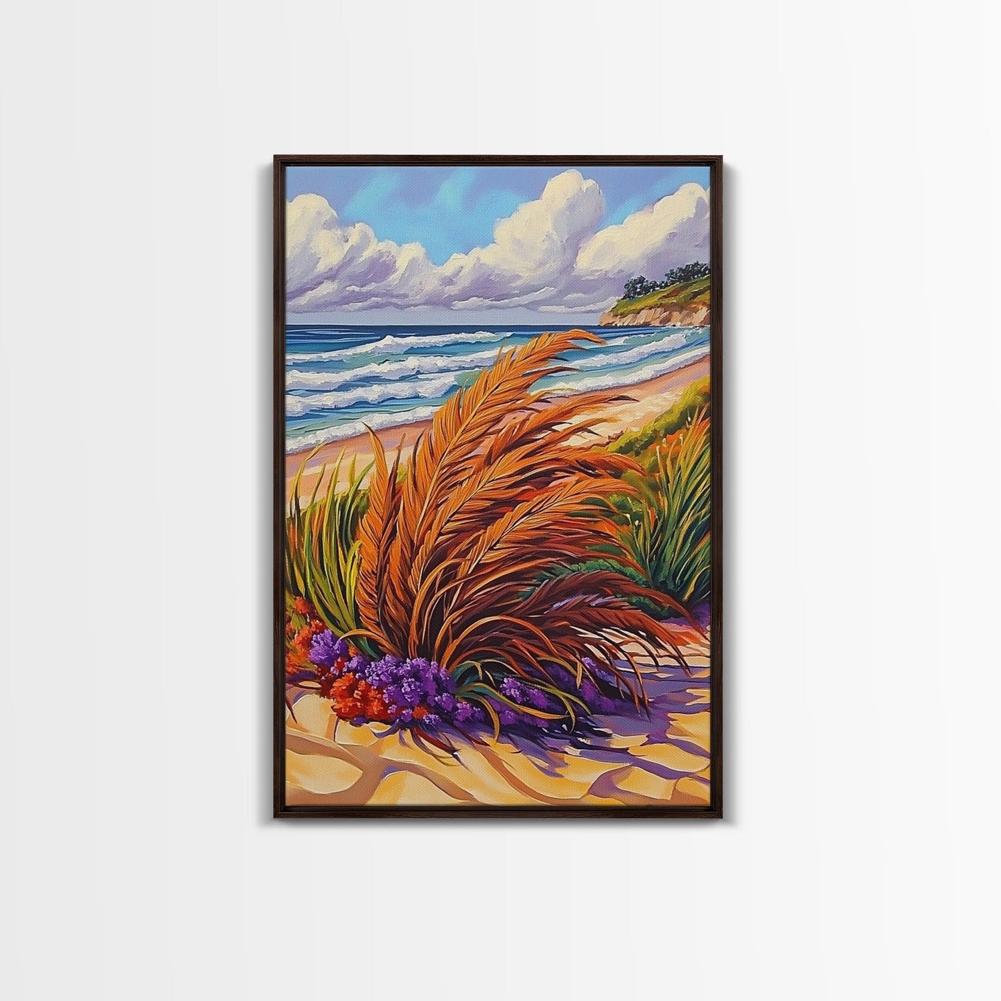 Ocean Dune, Grass, Coastal Beach Landscape Wall Decor, Nature Lover Gift, Living Room Wall Art, Boho Style Framed Canvas Print