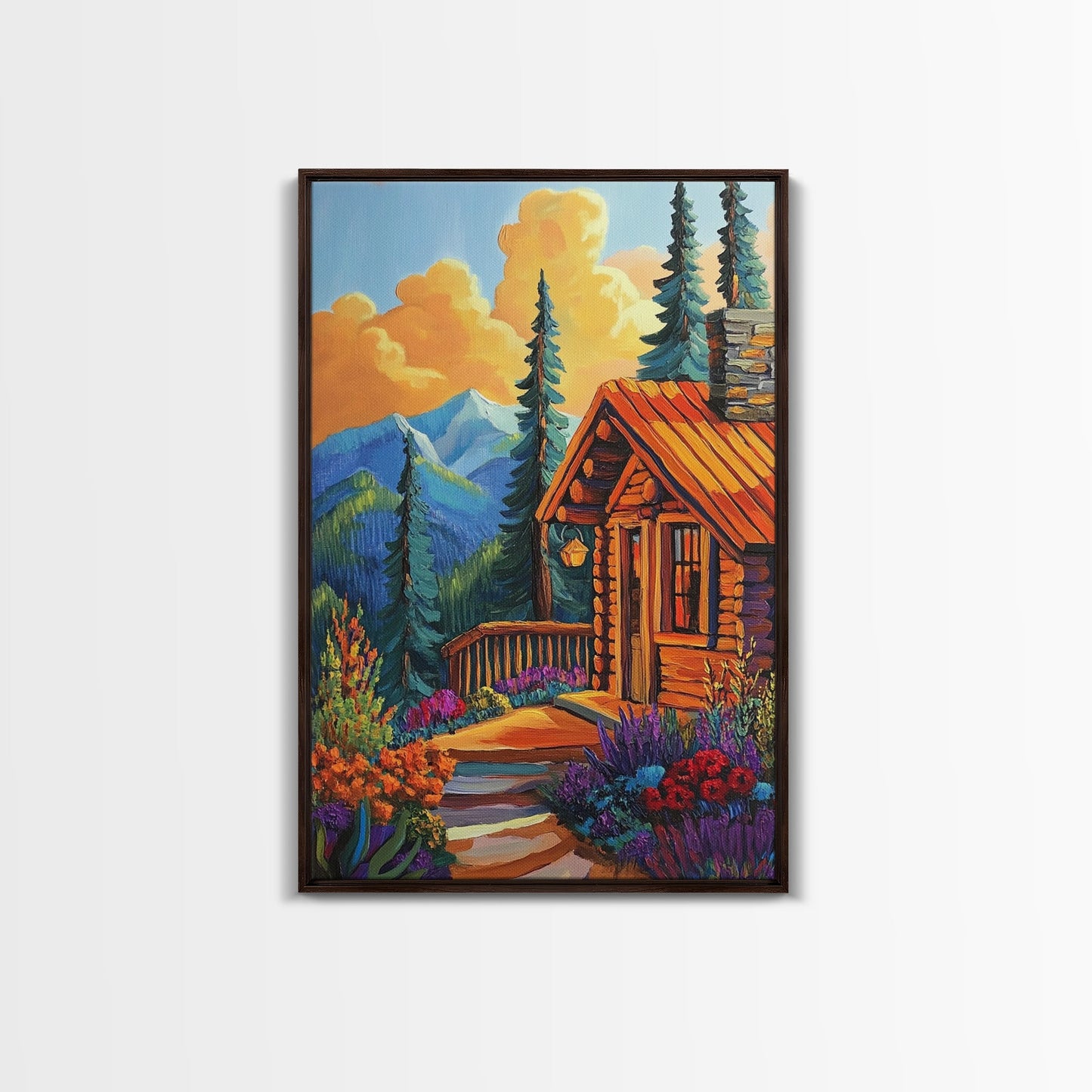 Cabin Escape, Fall Glow, Mountain Forest, Rustic Beauty, Canvas Print, Autumn Wall Art, Log Cabin Decor, Cozy Living Room Accent