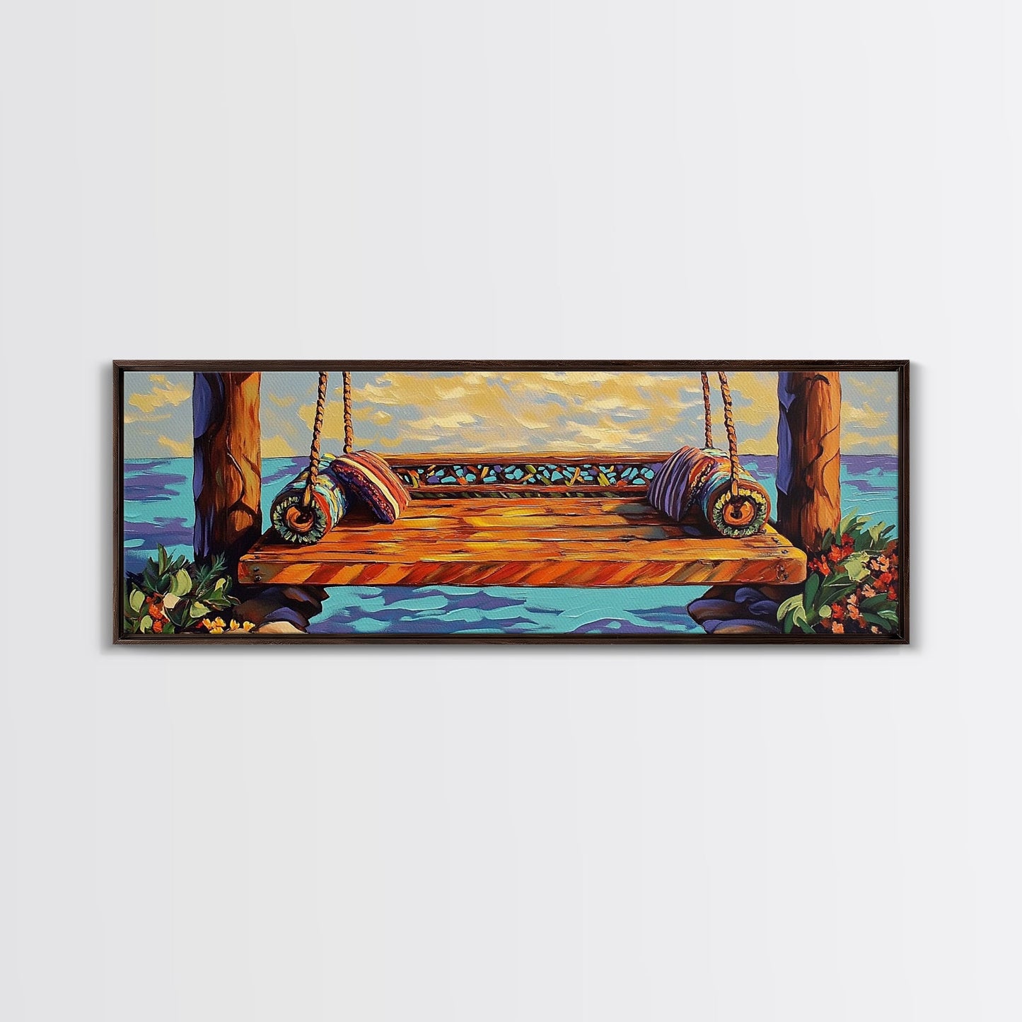 Ocean Swing Scene, Relaxing Seaside Painting, Nautical Coastal Art, Beach House Decor, Peaceful Canvas Print, Hallway Art, Bedroom Art