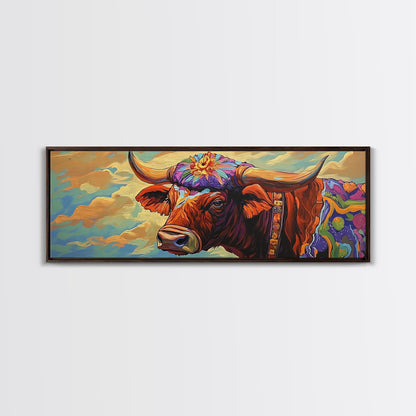 Floral Highland Cow, Western Wall Art, Rustic Charm, Canvas Print, Farmhouse Decor, Living Room Wall Art, Country Animal Art