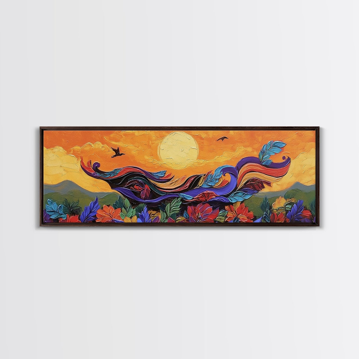 Abstract Bird, Flying Feathers, Bold Sunset, Canvas Print, Vibrant Boho Art, Living Room Statement Piece, Fall Color Palette