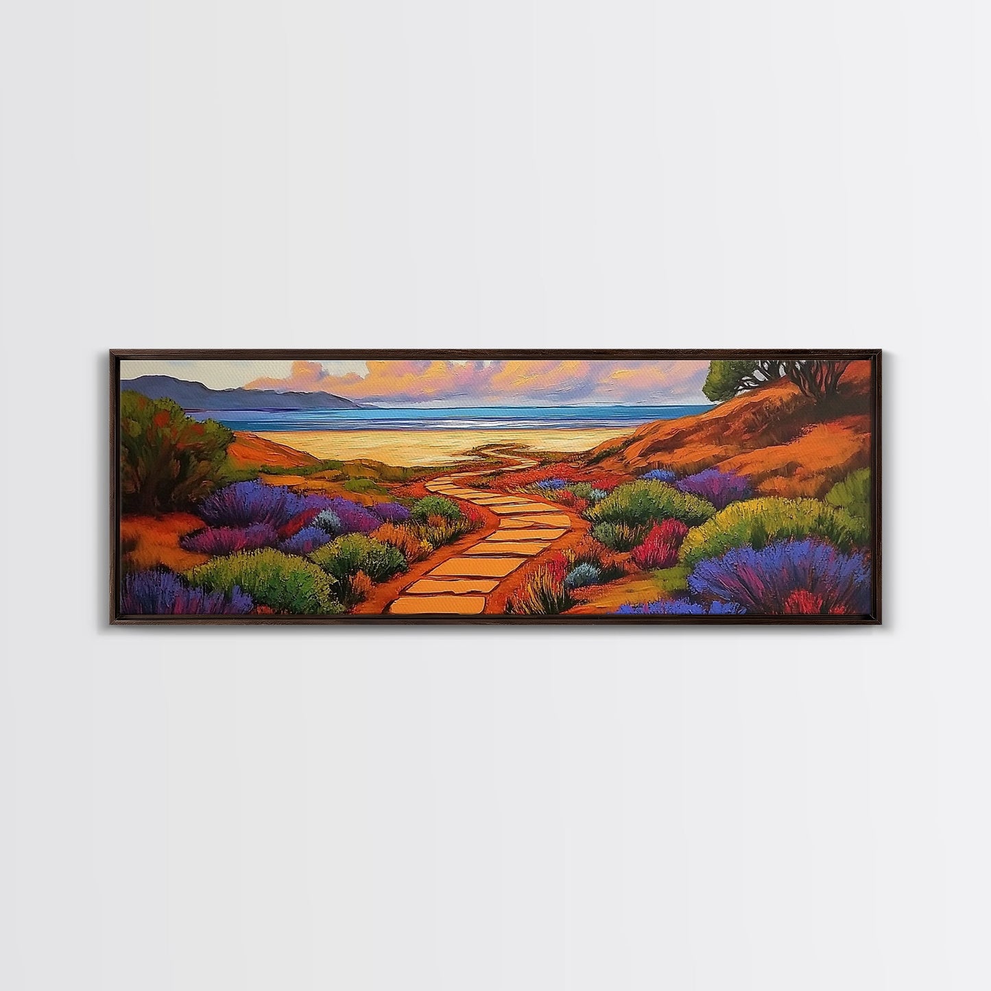 Ocean Pathway, Coastal Garden, Beach Vibes, Framed Canvas Print, Tropical Wall Art, Seaside Landscape, Boho Living Room Decor