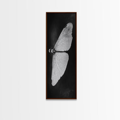 Dragonfly Wings Macro, Nature Insect Print, Detailed Bug Art, Minimalist Scientific Wall Decor, Framed Canvas Print, Study Room Art