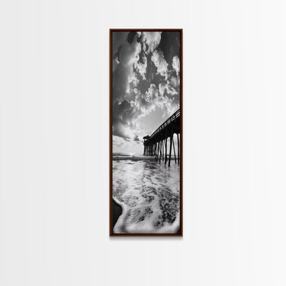 Pier at Sunrise, Ocean Horizon Print, Seascape Photography, Framed Canvas Print, Coastal Bathroom Wall Art, Nautical Theme Decor