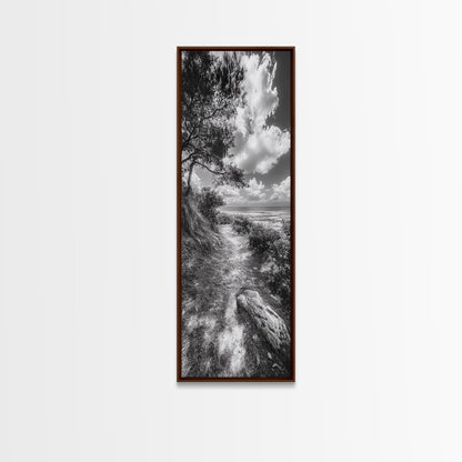 Coastal Nature Trail, Ocean Path View, Tranquil Landscape, Framed Canvas Print, Beach House Art, Bathroom Wall Art, Game Room Wall Art
