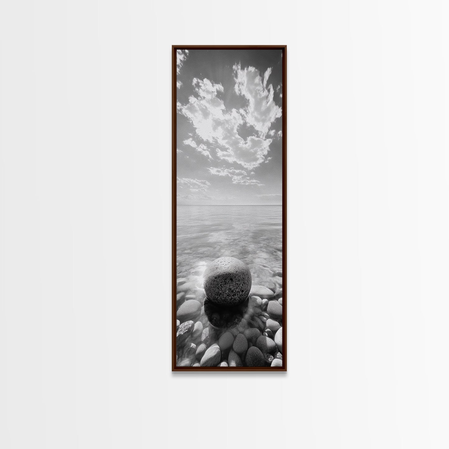 Zen Stone, Calm Waters, Smooth Pebbles, Framed Canvas Print, Spa Wall Art, Minimalist Bathroom Decor, Tranquil Home Accent