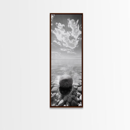 Zen Stone, Calm Waters, Smooth Pebbles, Framed Canvas Print, Spa Wall Art, Minimalist Bathroom Decor, Tranquil Home Accent