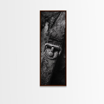 Leather Strap, Worn Texture, Rustic Detail, Framed Canvas Print, Industrial Wall Decor, Masculine Style, Close-Up Texture Art