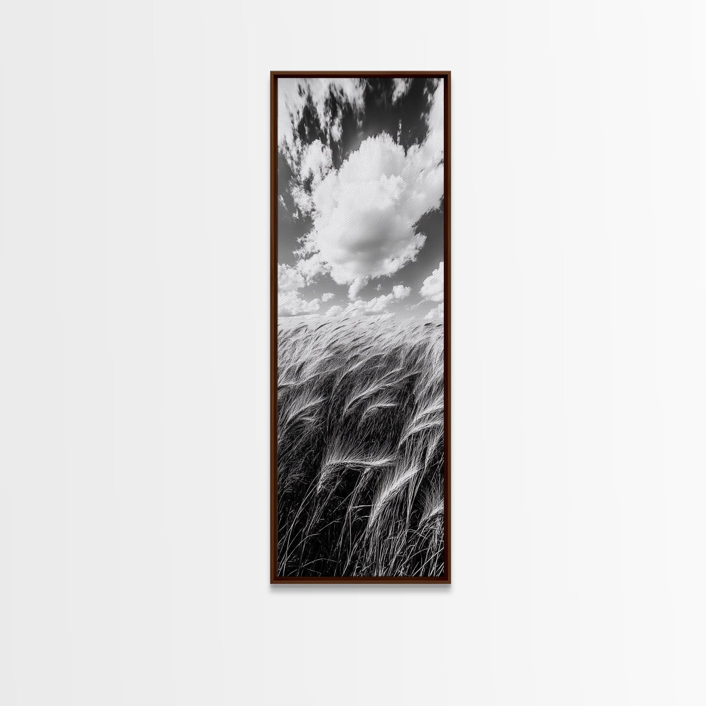 Wheat Field, Cloudy Sky, Rustic Landscape, Black and White Nature, Framed Canvas Print, Farmhouse Kitchen Wall Art, Fall Harvest Vibe