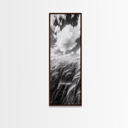Wheat Field, Cloudy Sky, Rustic Landscape, Black and White Nature, Framed Canvas Print, Farmhouse Kitchen Wall Art, Fall Harvest Vibe