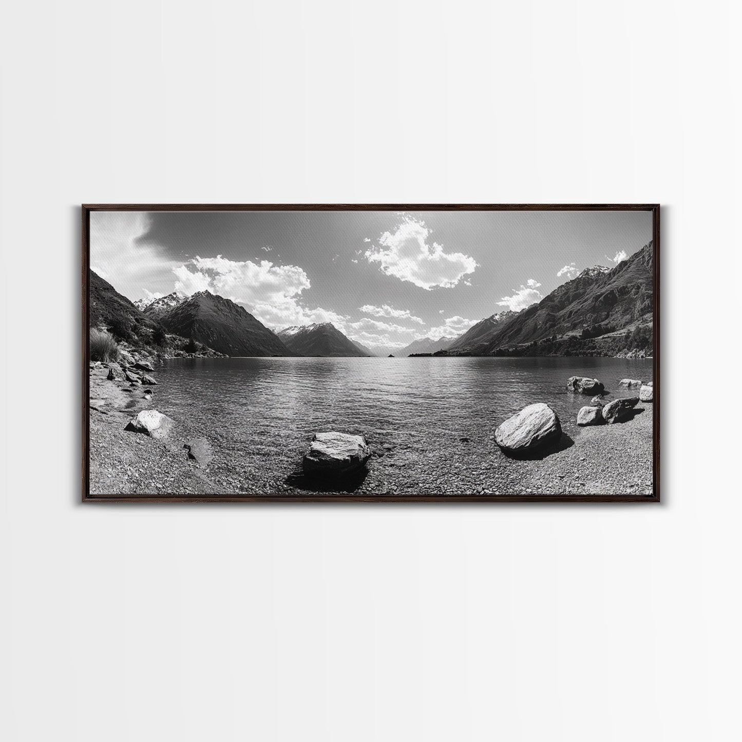 Alpine Lake Print, Mountain Reflection Art, Nature Photography, Black and White Canvas Print, Minimalist Living Room, Cabin Wall Decor