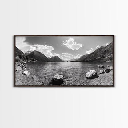 Alpine Lake Print, Mountain Reflection Art, Nature Photography, Black and White Canvas Print, Minimalist Living Room, Cabin Wall Decor