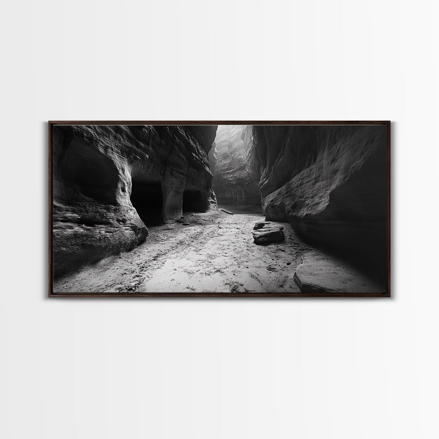 Sandstone Canyon Light, Desert Rock Passage, Dramatic Cliff Scene, Framed Canvas Print, Adventure Art, Hallway or Den Wall Decor