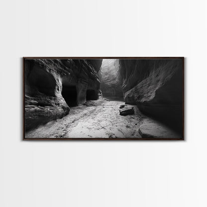 Sandstone Canyon Light, Desert Rock Passage, Dramatic Cliff Scene, Framed Canvas Print, Adventure Art, Hallway or Den Wall Decor