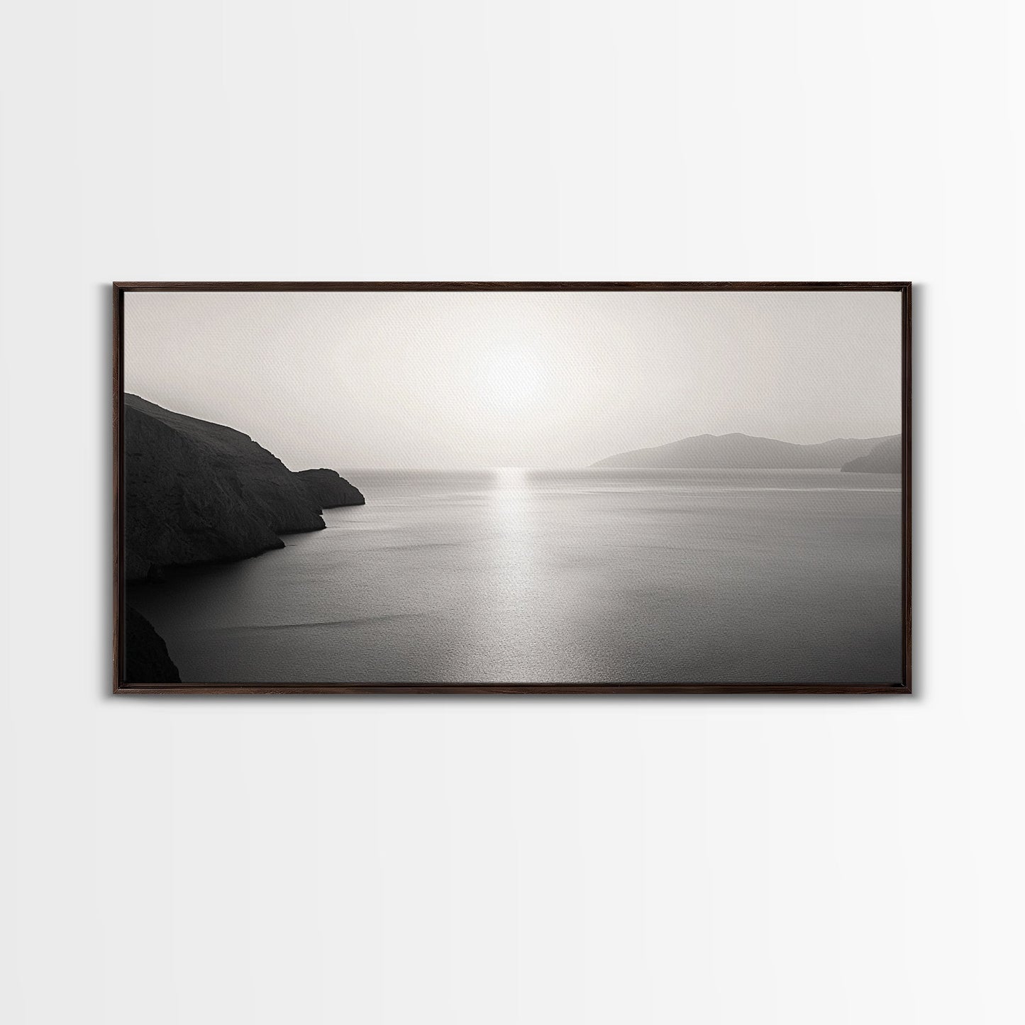 Minimalist Seascape, Tranquil Horizon, Ocean Sun Glow, Zen Wall Art, Canvas Print, Meditation Room Decor, Neutral Tones Minimal Art