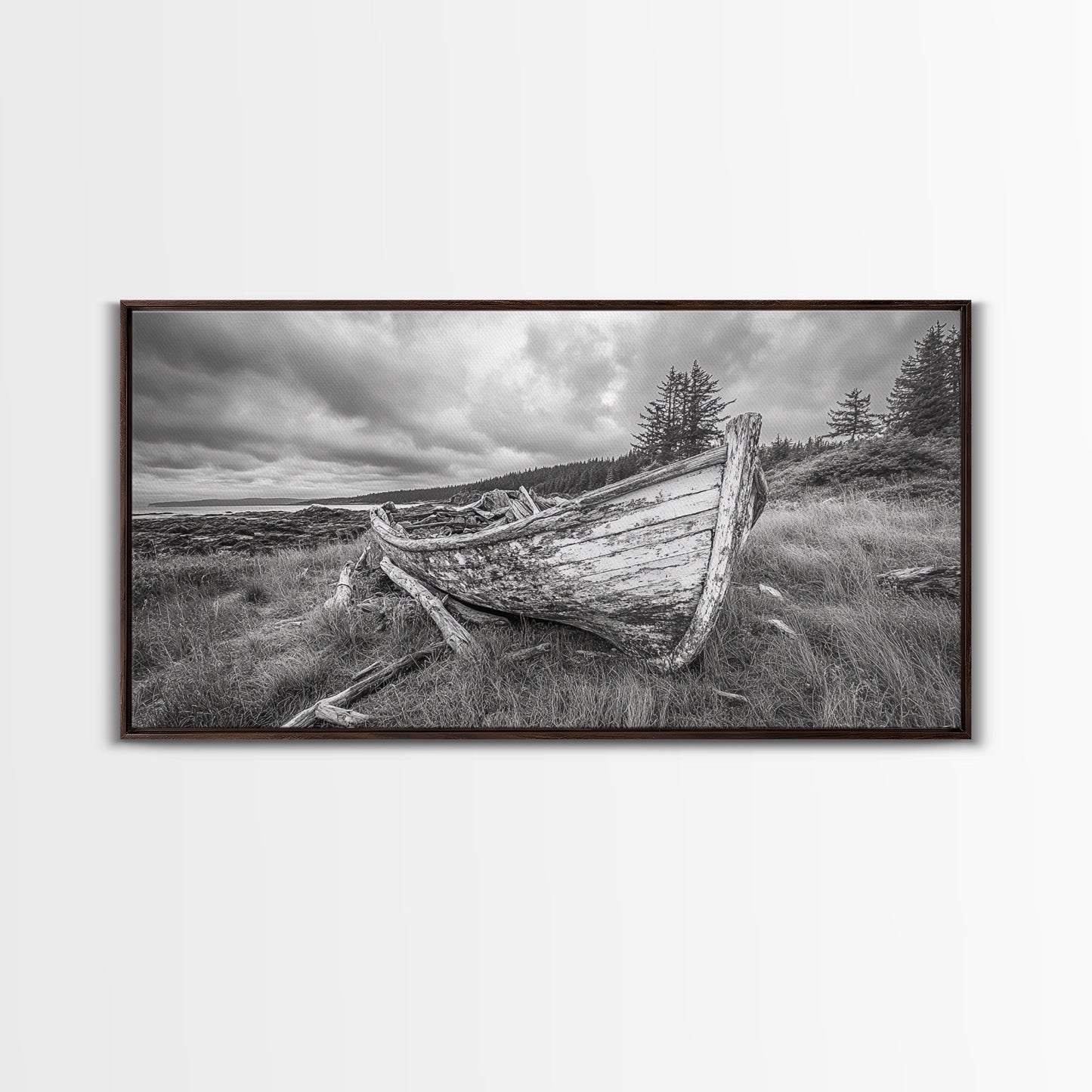Abandoned Boat, Weathered Vessel, Coastal Forest, Framed Canvas Print, Farmhouse Wall Art, Rustic Cabin Decor, Autumn Vibe, Living Room Art