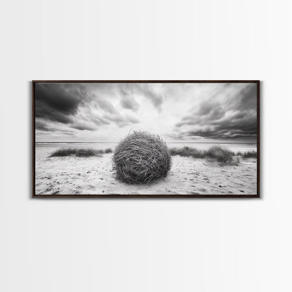 Desert Tumbleweed, Western Landscape, Stormy Sky, Framed Canvas Print, Rustic Farmhouse Wall Art, Fall Decor, Minimalist Western Art