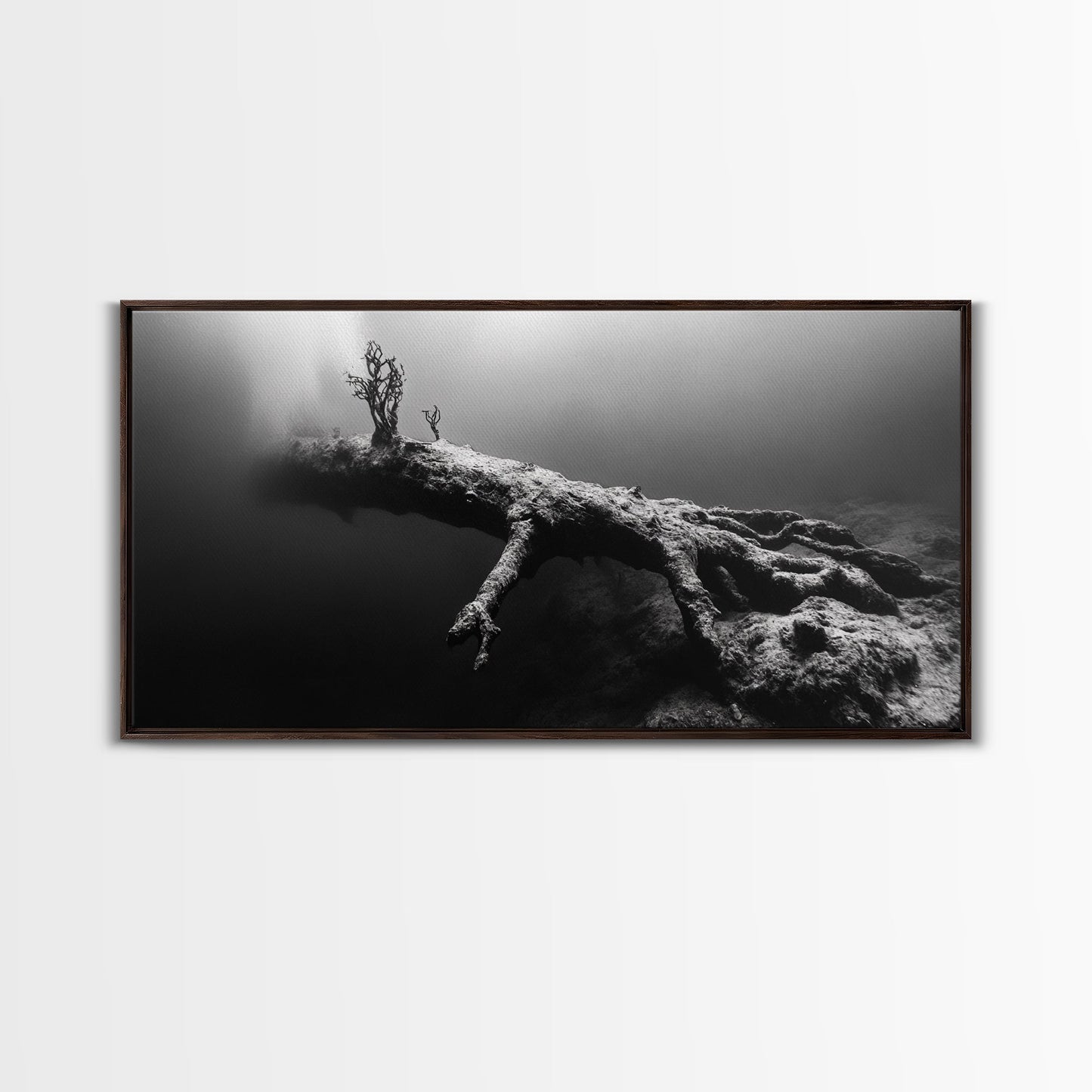 Underwater Tree, Ocean Roots, Nature Surrealism, Canvas Print, Moody Nautical Decor, Bathroom Wall Art, Black And White Abstract Art