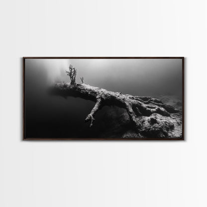 Underwater Tree, Ocean Roots, Nature Surrealism, Canvas Print, Moody Nautical Decor, Bathroom Wall Art, Black And White Abstract Art