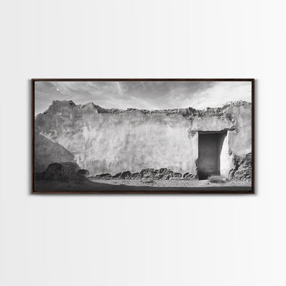 Adobe Wall, Desert Door, Rustic Texture, Framed Canvas Print, Southwest Wall Art, Neutral Earth Tones, Boho Western Living Room Decor