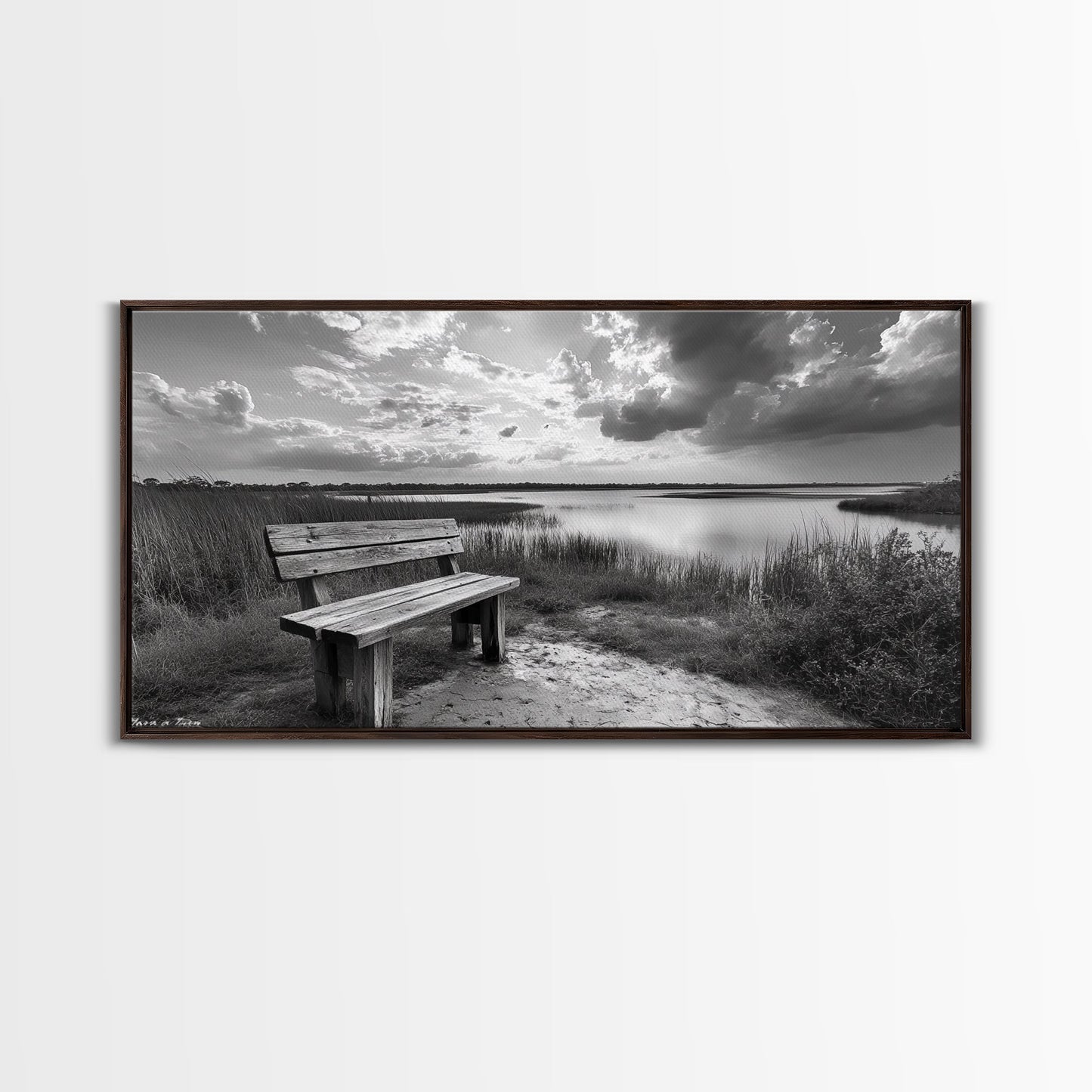 Lakeside Bench, Calm Waters, Sunset View, Canvas Print, Tranquil Nature Photography, Living Room Wall Art, Serene Outdoor Fall Landscape