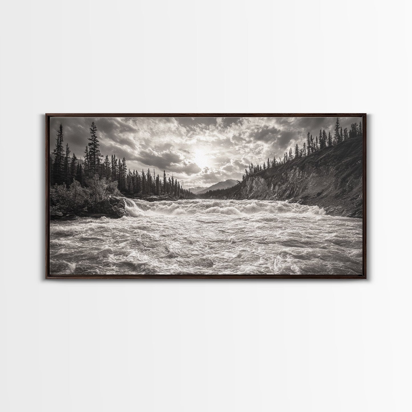 Mountain River Rapids, Adventure Landscape, Moody Forest Wall Art, Nature Explorer Vibes, Rustic Cabin Decor, Canvas Print