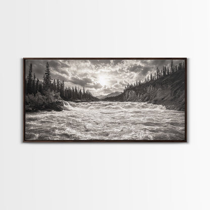 Mountain River Rapids, Adventure Landscape, Moody Forest Wall Art, Nature Explorer Vibes, Rustic Cabin Decor, Canvas Print