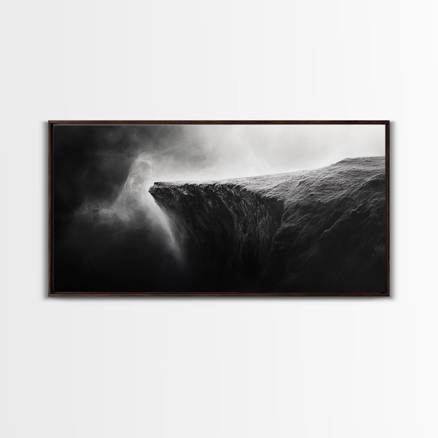 Misty Cliff, Fantasy Landscape, Monochrome Art, Mysterious Edge, Canvas Print, Moody Wall Decor, Bedroom Wall Art, Dark Nature Photography