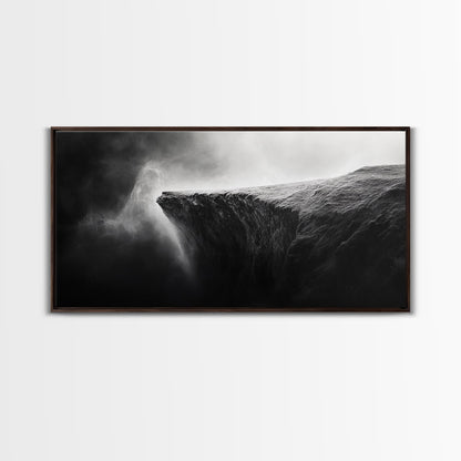 Misty Cliff, Fantasy Landscape, Monochrome Art, Mysterious Edge, Canvas Print, Moody Wall Decor, Bedroom Wall Art, Dark Nature Photography