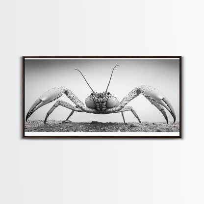 Crab Art, Beach Creature, Monochrome Photography, Nature Close-Up, Framed Canvas Print, Coastal Bathroom Art, Marine Home Style