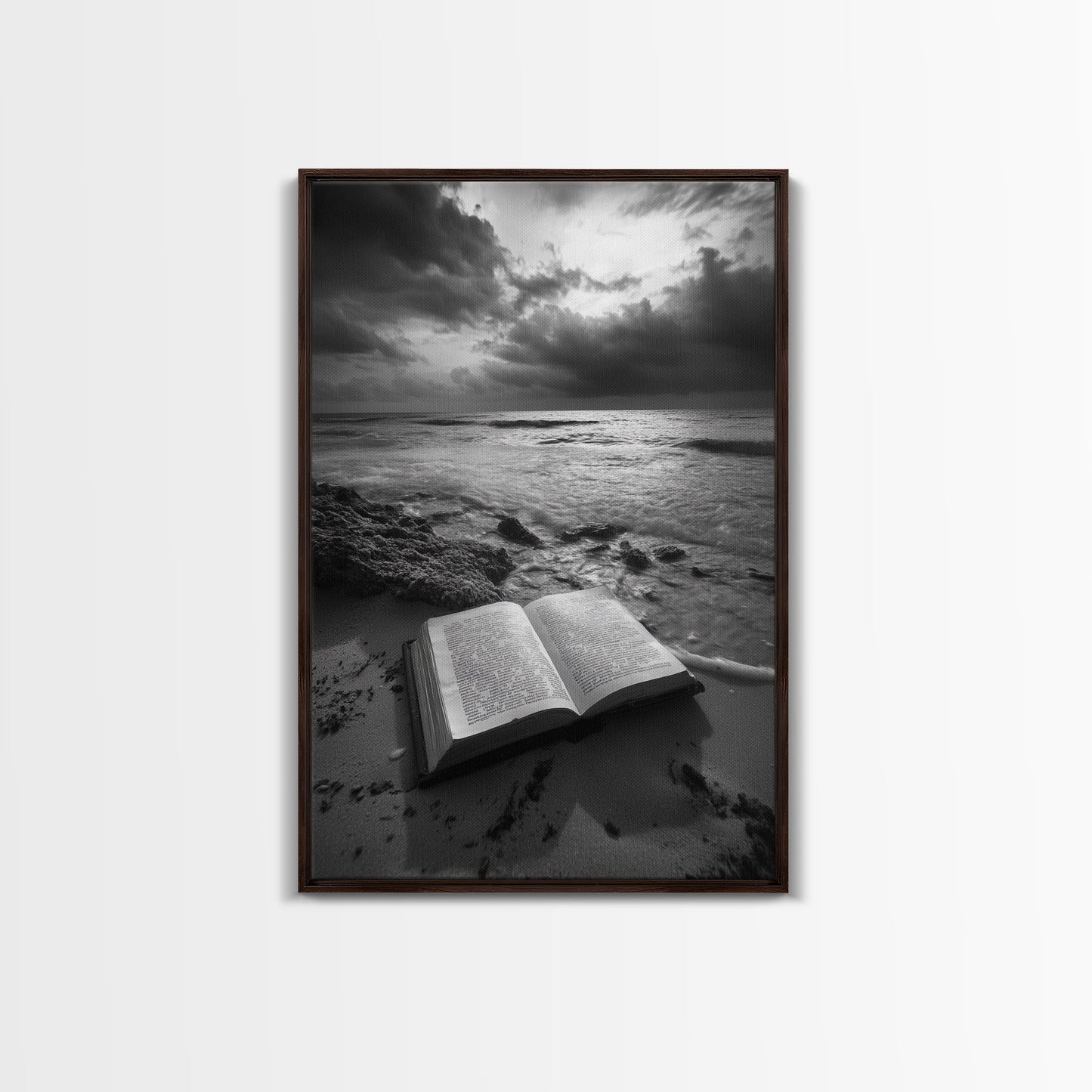 Book Beach Twilight, Reading By Ocean, Literary Seascape, Canvas Print, Study Wall Art, Moody Literary Art, Minimalist Coastal Decor