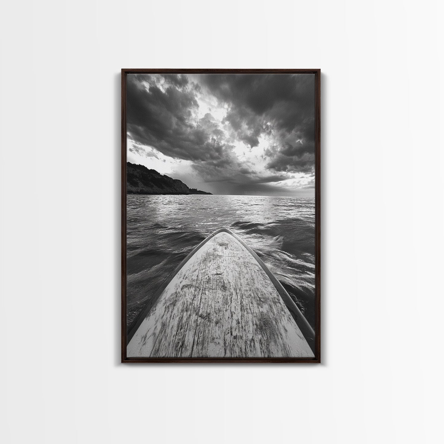 Stormy Sea, Paddle Board, Dramatic Sky, Ocean Adventure, Framed Canvas Print, Den Wall Art, Nautical Minimalist Decor, bedroom wall art