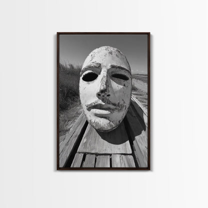 Weathered Mask, Coastal Surreal, Driftwood Dream, Canvas Print, Abstract Wall Art, Rustic Home Decor, Boho Artistic Style
