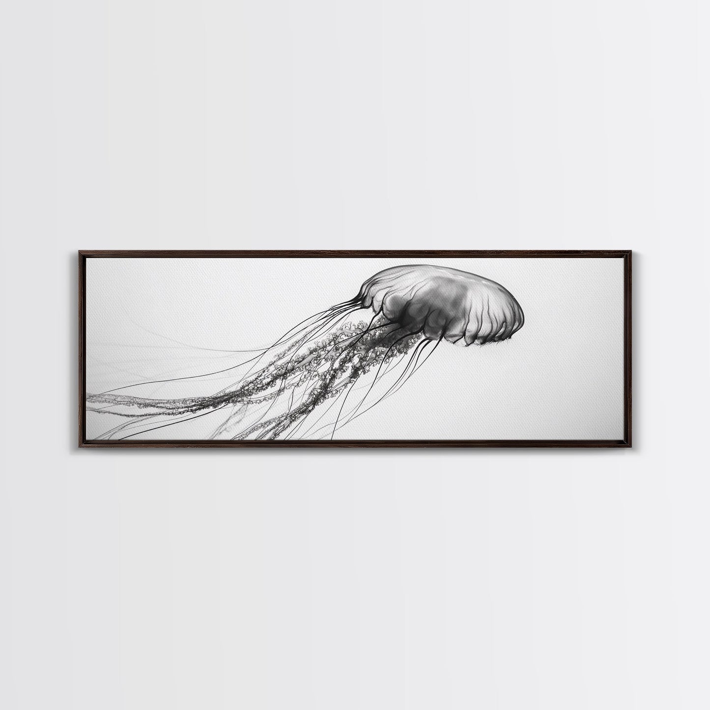 Quallen, Meeresströmung, Unterwasserwelt, Leinwanddruck, Wanddeko mit Meeresmotiven, Badezimmerkunst im Küstenstil, Minimalistische Meereskunst, Schwarz-Weiß